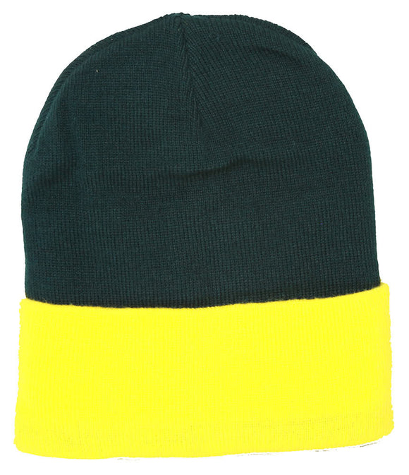 TopHeadwear's Winter Cuffed Beanie Cap Two Toned - Green Yellow