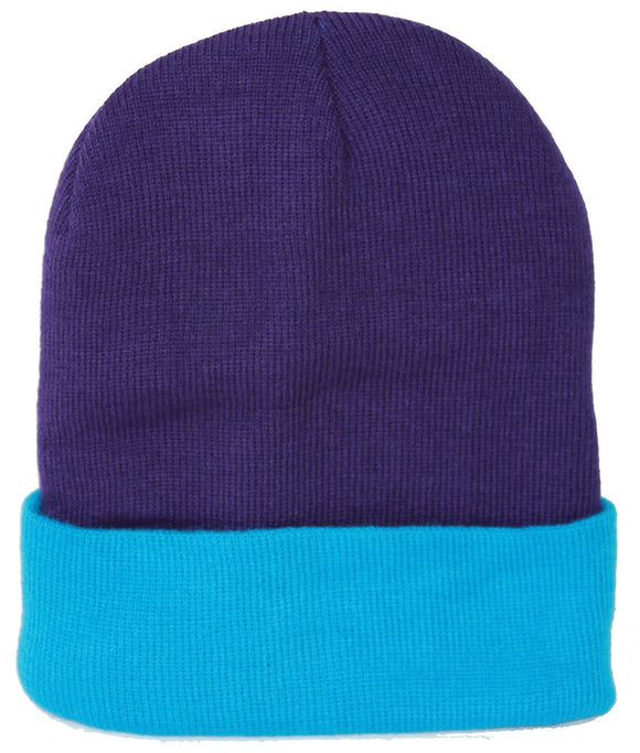 TopHeadwear's Winter Cuffed Beanie Cap Two Toned - Purple Teal