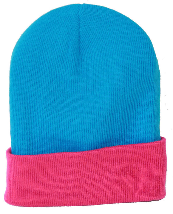 TopHeadwear's Winter Cuffed Beanie Cap Two Toned - Teal Pink