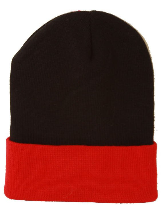 TopHeadwear's Winter Cuffed Beanie Cap Two Toned - Black Red