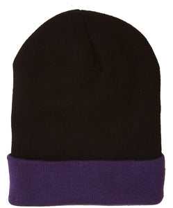 TopHeadwear's Winter Cuffed Beanie Cap Two Toned - Black Purple