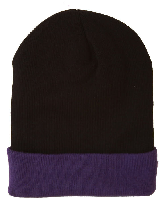 TopHeadwear's Winter Cuffed Beanie Cap Two Toned - Black Purple