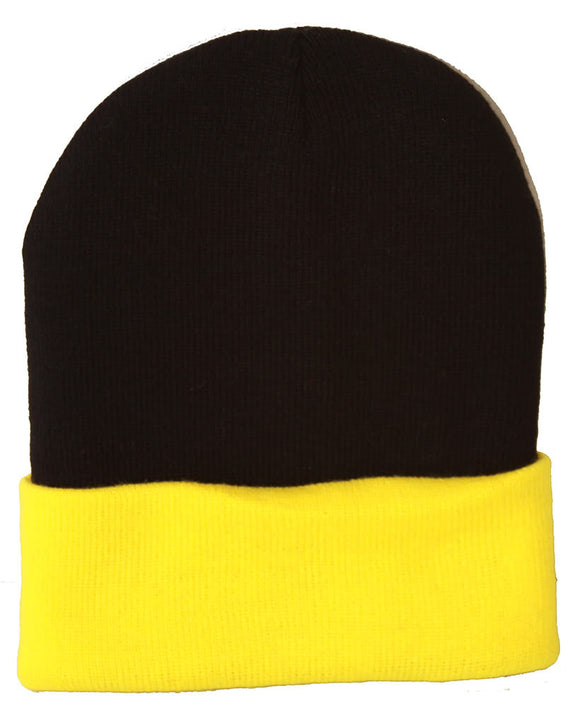 TopHeadwear's Winter Cuffed Beanie Cap Two Toned - Black Yellow