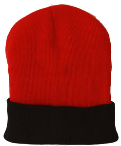TopHeadwear's Winter Cuffed Beanie Cap Two Toned - Red Black
