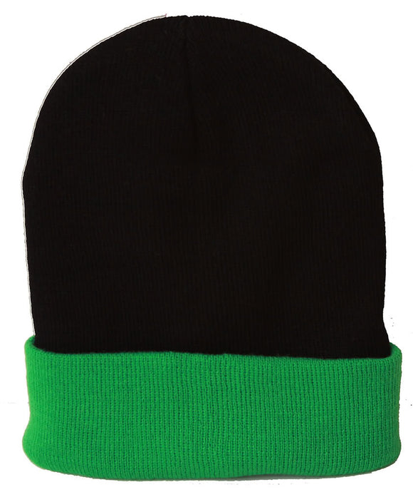 TopHeadwear's Winter Cuffed Beanie Cap Two Toned - Black Green