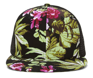 Floral Print Flat Bill Trucker Hat
