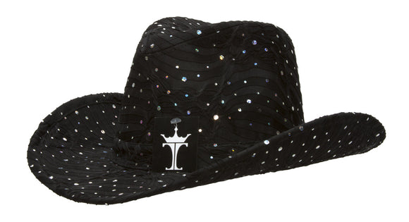 TopHeadwear Glitter Sequin Trim Cowboy Hat - Black
