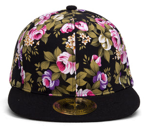 TopHeadwear Floral Snapback - Black w/ Pink Flowers