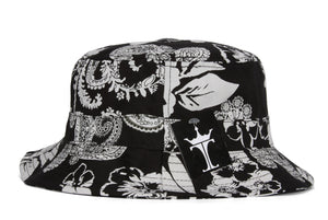TopHeadwear Print Bucket Hats - Damask Black/White Flower - Small/Medium