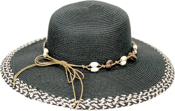 Topheadwear Toyo Braid Seashell Band Beach Resort Sun Hat - Black