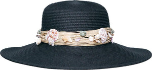 Topheadwear Toyo Braid Beach Seashell Band Wide Brim Sun Hat - Black