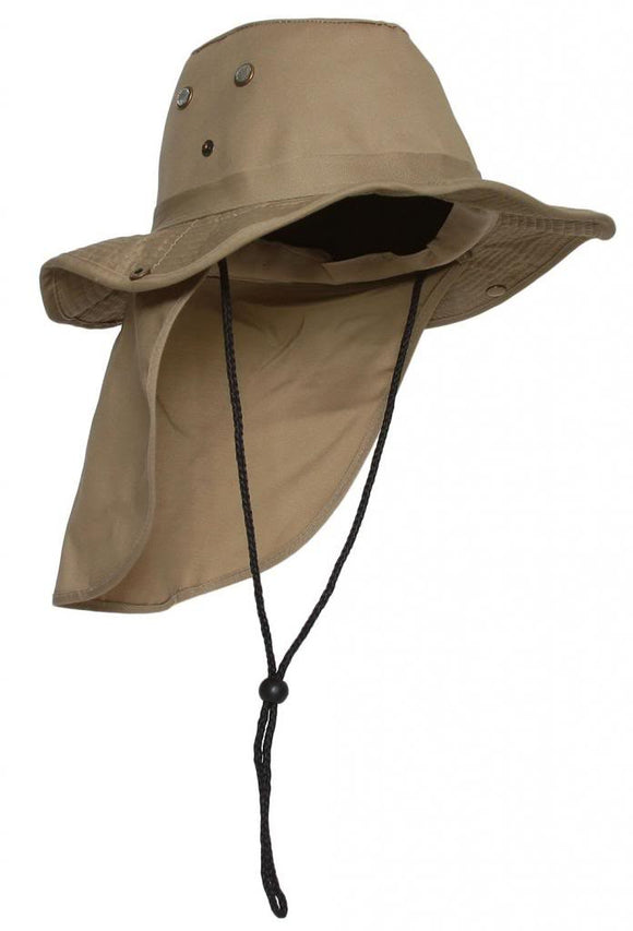 Top Headwear Safari Explorer Bucket Hat With Flap Neck Cover - Khaki