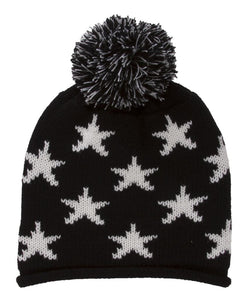 TopHeadwear Stars Black/White Beanie w/ Pom