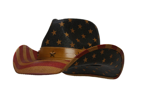 TopHeadwear Justice Flag Star Studded Straw Cowboy Hat