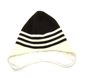 Winter Cuffless Derby Striped Beanie Cap - (Different Colors), Black / White