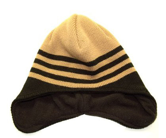 Winter Cuffless Derby Striped Beanie Cap - (Different Colors), Brown