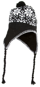 Topheadwear Wool Style Winter Snowflake Eskimo Agryle Beanie Cap - Black