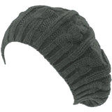 Topheadwear Cable Knit Winter Ski Beret Knit Tam Skull Hat - Black