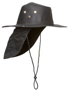 Top Headwear Safari Explorer Bucket Hat With Flap Neck Cover - Black