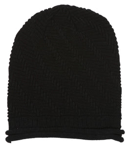Topheadwear Winter Knitted Diagonal Beanie - Black