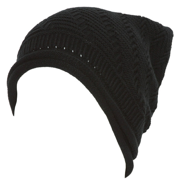 Topheadwear Winter Knitted Diagonal Slouch Beanie - Black