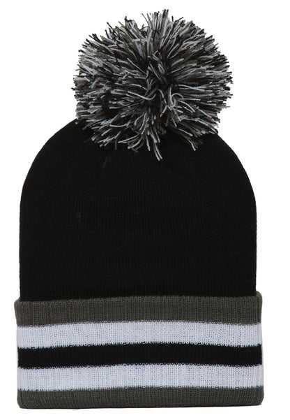 Topheadwear Winter Cuffed Beanie w/ Pom - Black