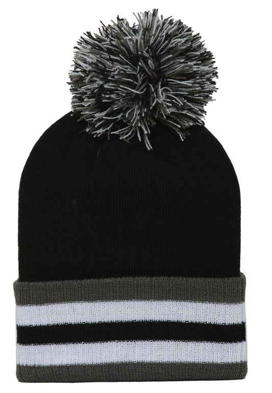 Topheadwear Winter Cuffed Beanie w/ Pom - Black