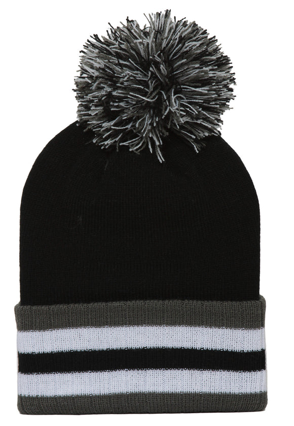 Topheadwear Winter Cuffed Beanie w/ Pom - Black