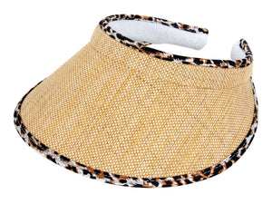 TopHeadwear Straw Visor with Leopard Trim